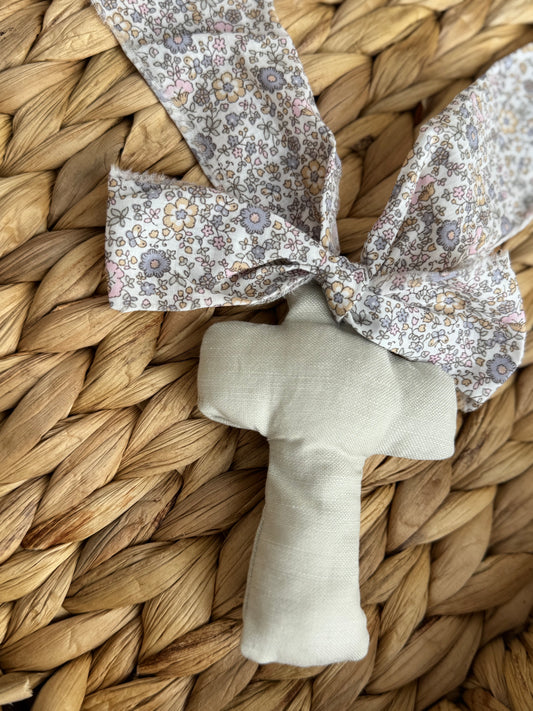 Handmade Cross Linen Cross with Floral Ribbon
