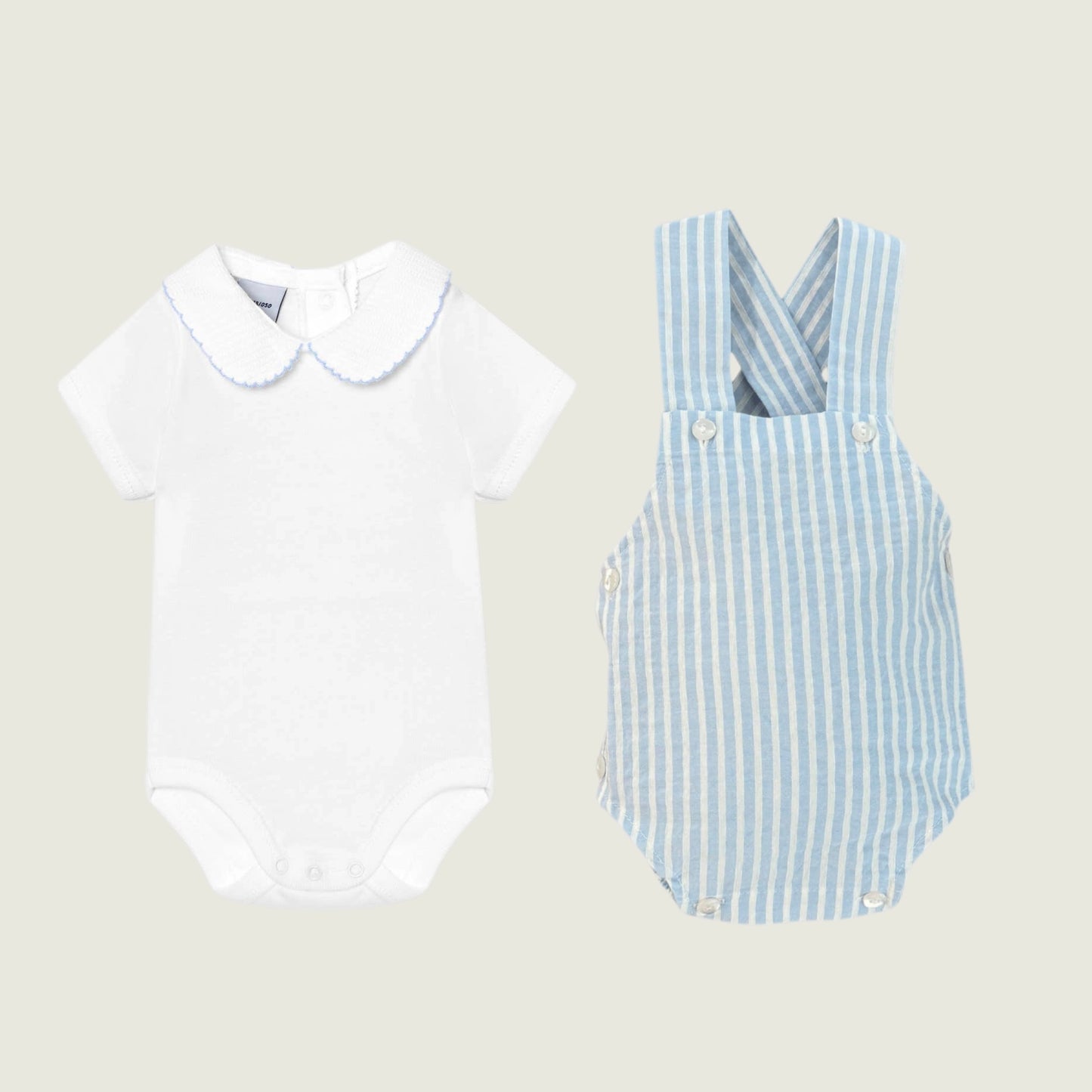 Blue Pique Collar Set with Romper