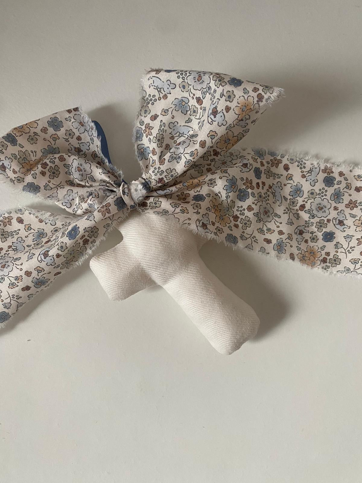 Handmade Linen Cross with Floral Bunny Ribbon