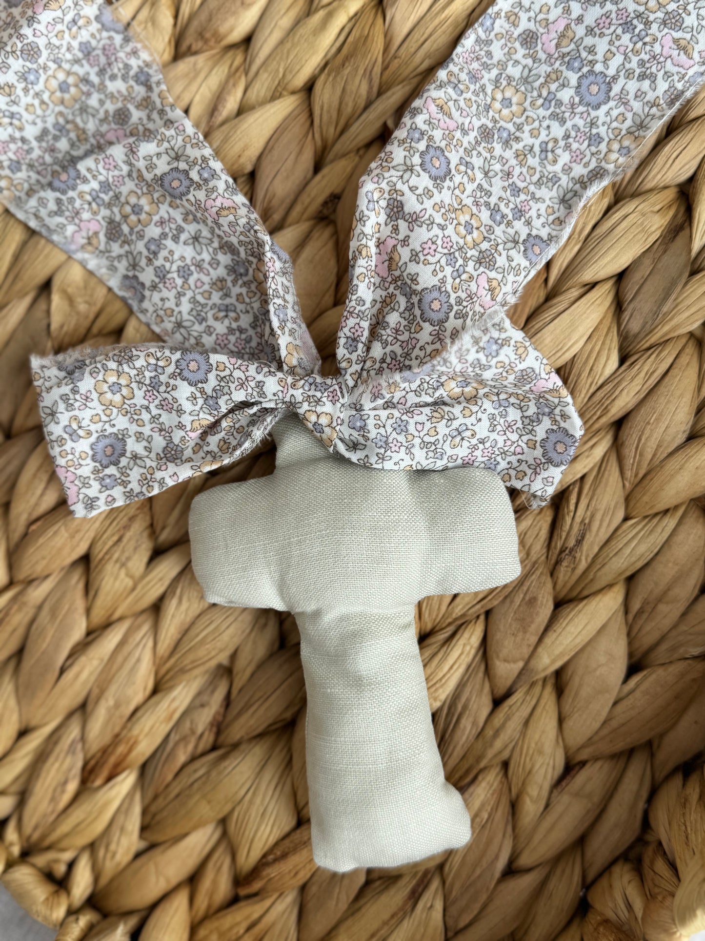 Handmade Cross Linen Cross with Floral Ribbon