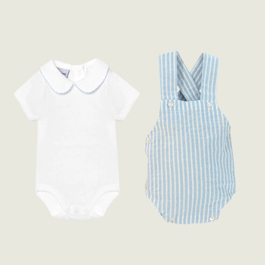 Blue Pique Collar Set with Romper
