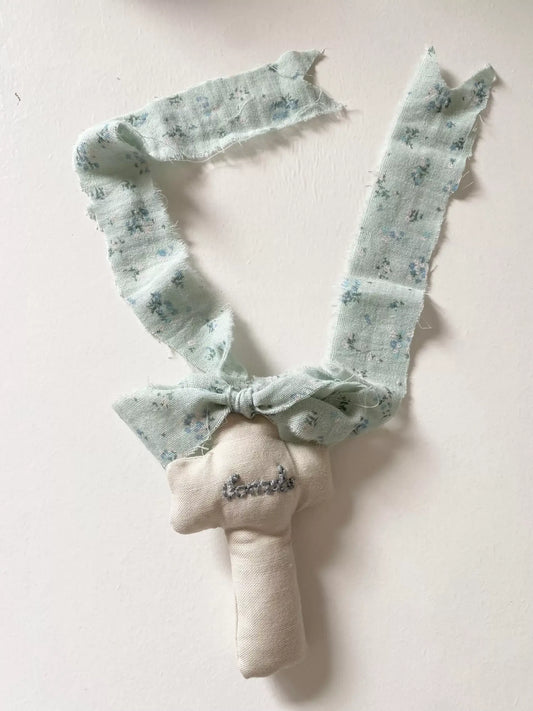 Handmade Linen Cross with Green Floral Ribbon