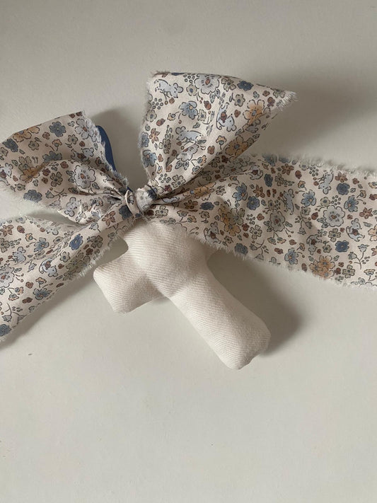 Handmade Linen Cross with Floral Bunny Ribbon